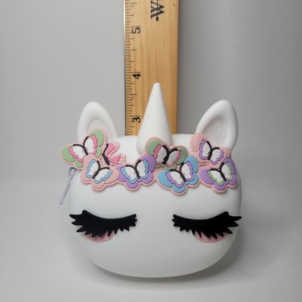 Claire's Unicorn Butterfly Crown Silicone Coin Purse White Jelly Wallet - Picture 6 of 7